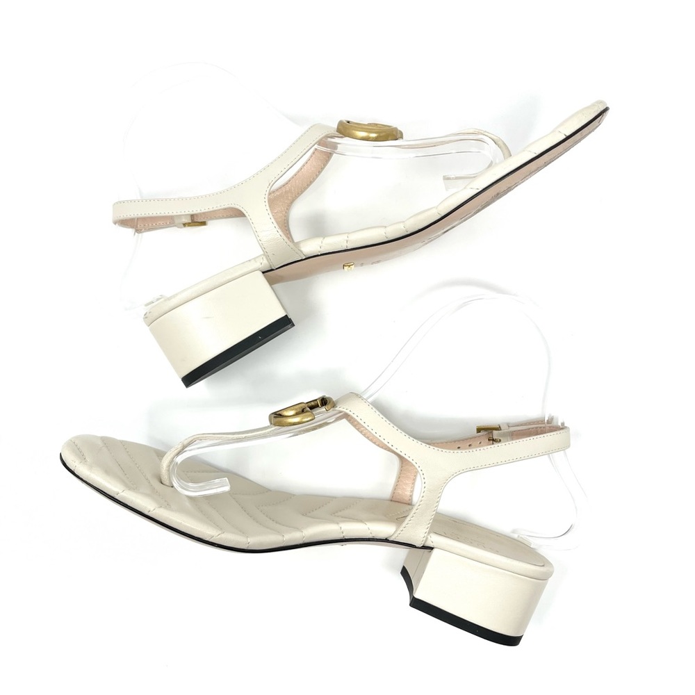 Gucci Marmont Interlocking Double G Logo Thong Sandals Ivory White Gold 37.5 7.5 - Picture 5 of 11